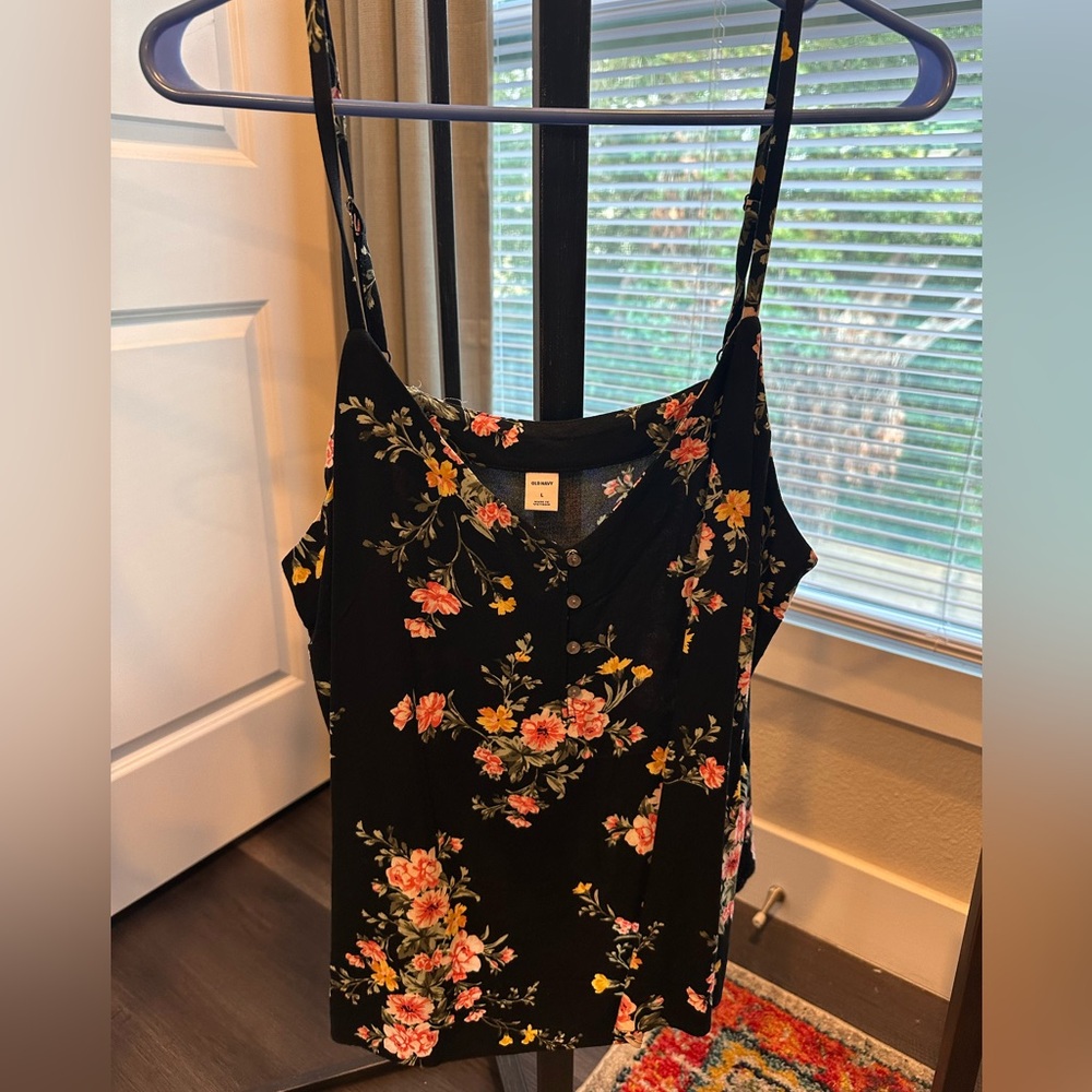 Old Navy Black Floral Spaghetti Strap Camisole